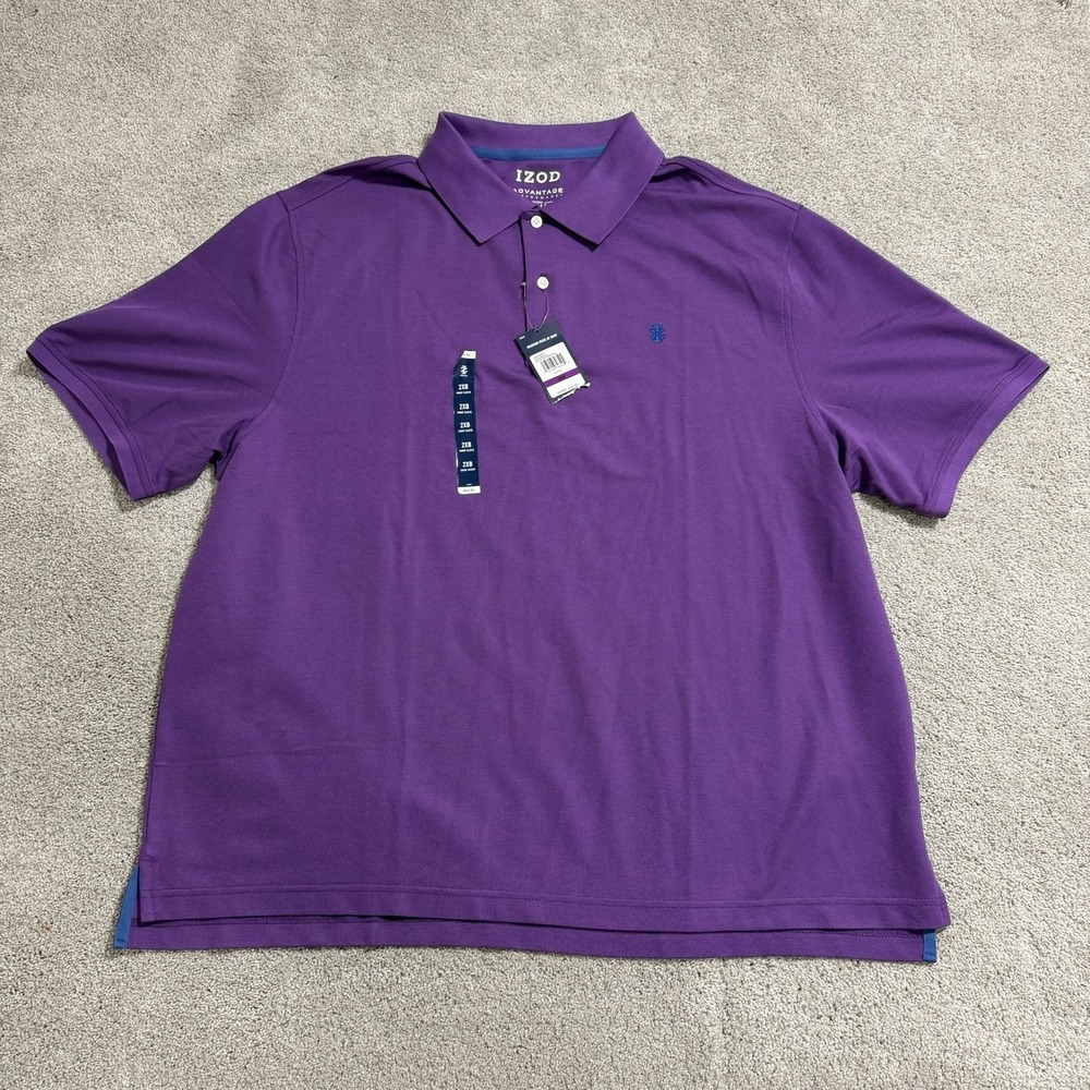 IZOD Advantage Performance Shirt Mens 2XB Purple Short Sleeve Golf Shirt Stretch
